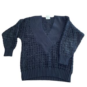 Vintage Embellished Knitted Sweaters Winter Pullover V-Neck Woolblend Large